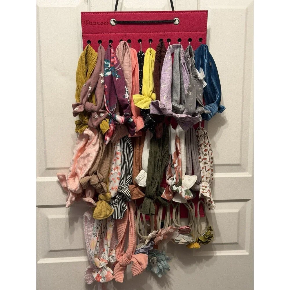 39 Baby Girl Headbands Lot Bows Floral Knotted Turban + PACMAXI Organizer
